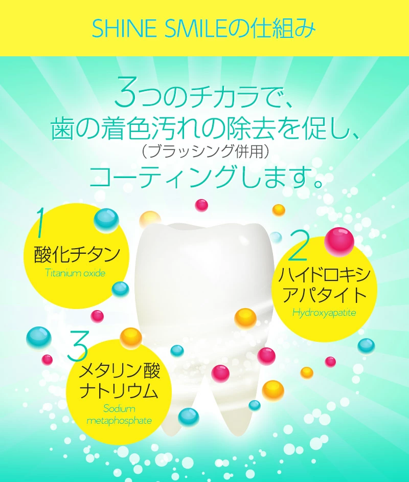 SHINE SMILE シャインスマイル ホワイトニング スタートキット デンタルケア 酸化チタン ハイドロキシアパタイト メタリン酸ナトリウム ステインクリーナー オーラルケア